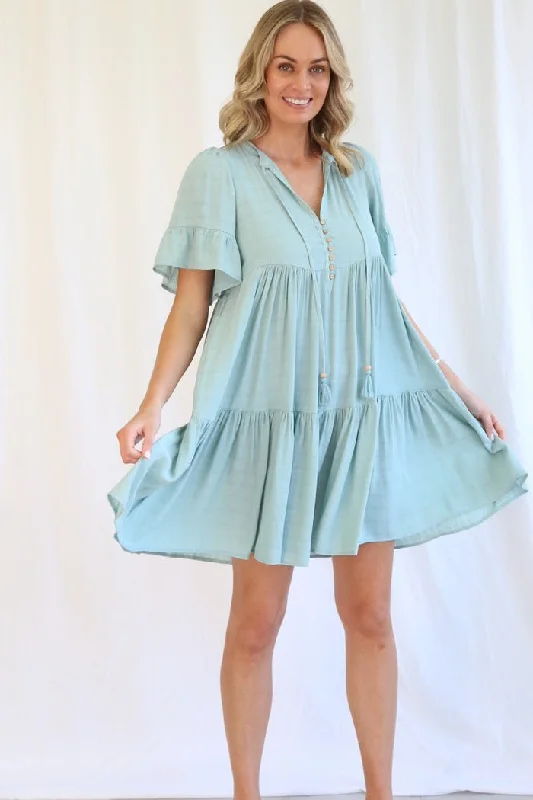 Kamira Mini Dress - Powder Blue Comfortable Fit-and-Flare Mini Dress