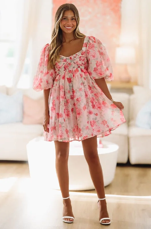 Leah Mini Dress - Pink Elegant Satin Lace Mini Dress