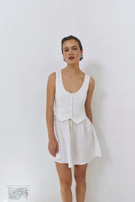 Ma Cherie Linen Mini Dress White Stylish Sweetheart Mini Dress