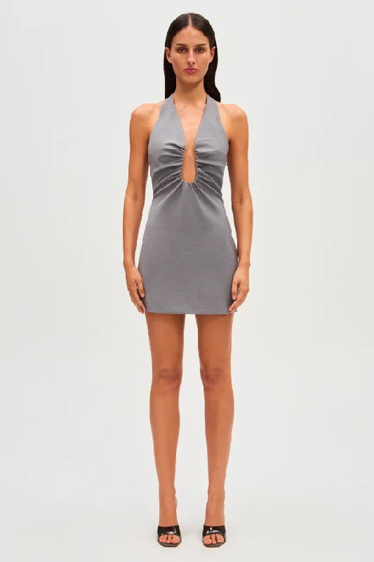 Alusia Mini Dress Grey Cozy Cowl Neck Mini Dress