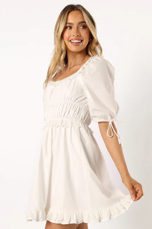 Serene Mini Dress - White Elegant Off-Shoulder Dress Mini