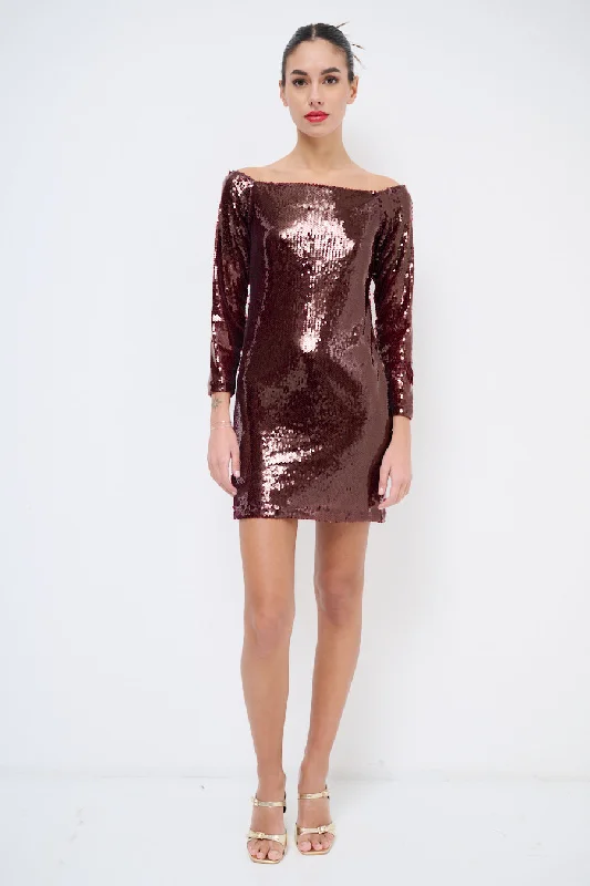 Sparkling sequin off-shoulder mini dress wholesale Cozy Cowl Neck Mini Dress