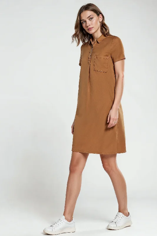 Tencel Short Sleeve Mini Dress | Tannin Cozy Ribbed Mini Dress