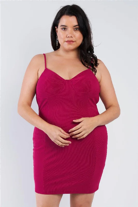 Plus Size Wine Red Spaghetti Strap Mini Dress /2-2-2 Trendy Cut-Out Mini Dress