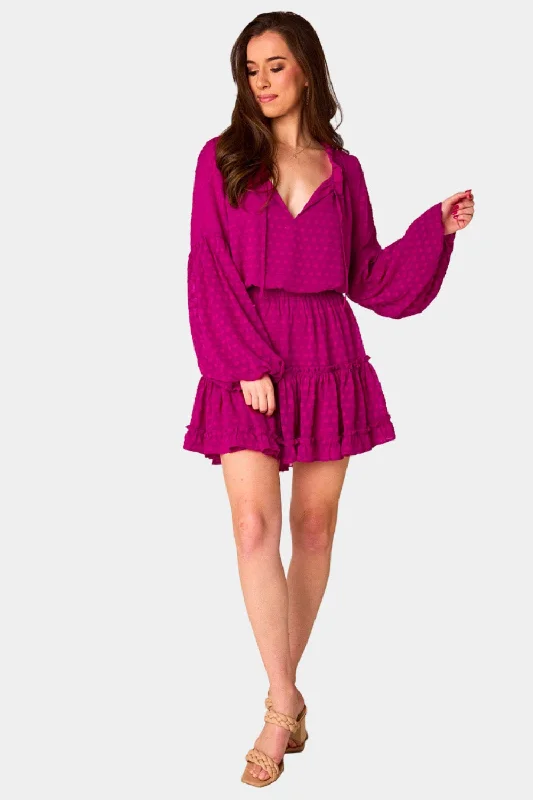 Zozo Elastic Waist Mini Dress - Pink Lady Comfortable One-Shoulder Mini Dress