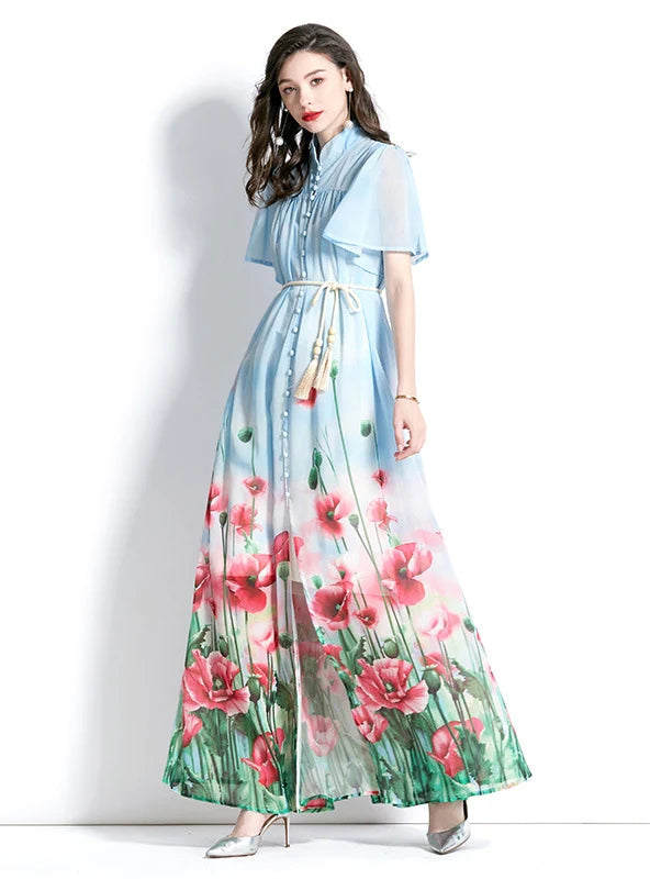 BOHEMIAN SHORT-SLEEVED PRINTED DRESS