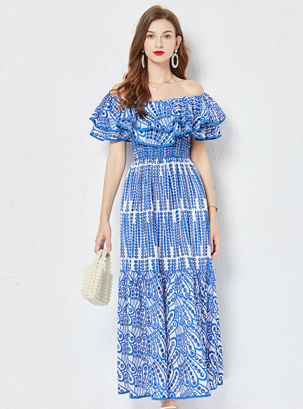 EMBROIDERED HOLLOW FLOUNCE DRESS