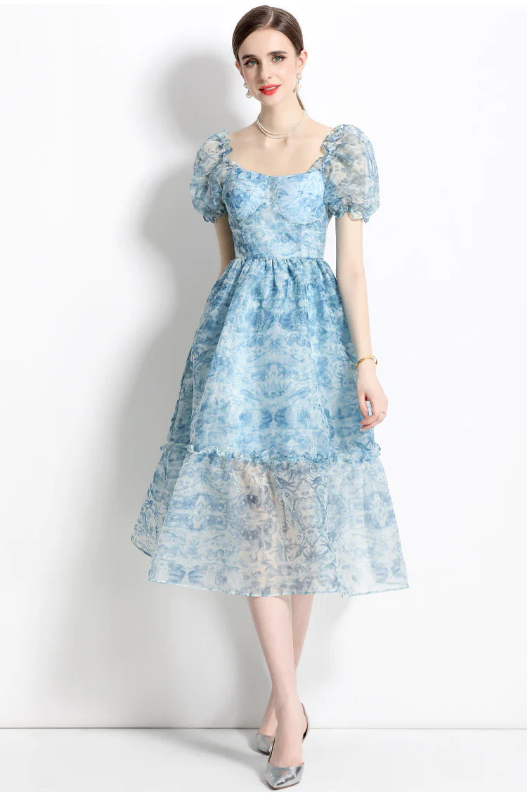 PALACE SQUARE COLLAR BUBBLE SLEEVE DRESS