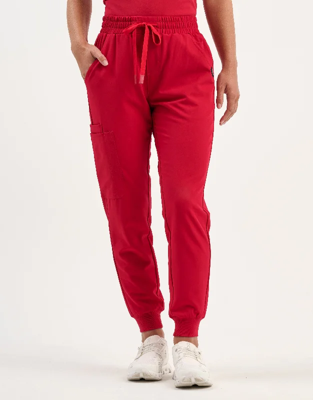 Aspire Jogger Scrub Pants - Cherry Red Elegant High-Waist Pants