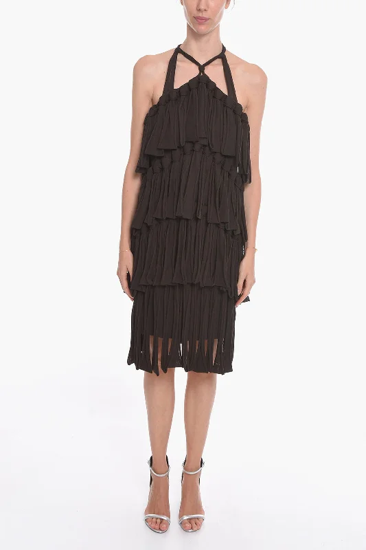 Bottega Veneta Halter Neck LOOPS Silk Blend Dress Xs Standard size