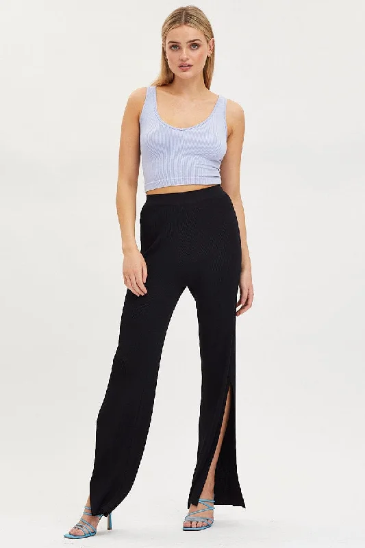 Black Knit Pants Knit High Rise Casual Yoga Pants