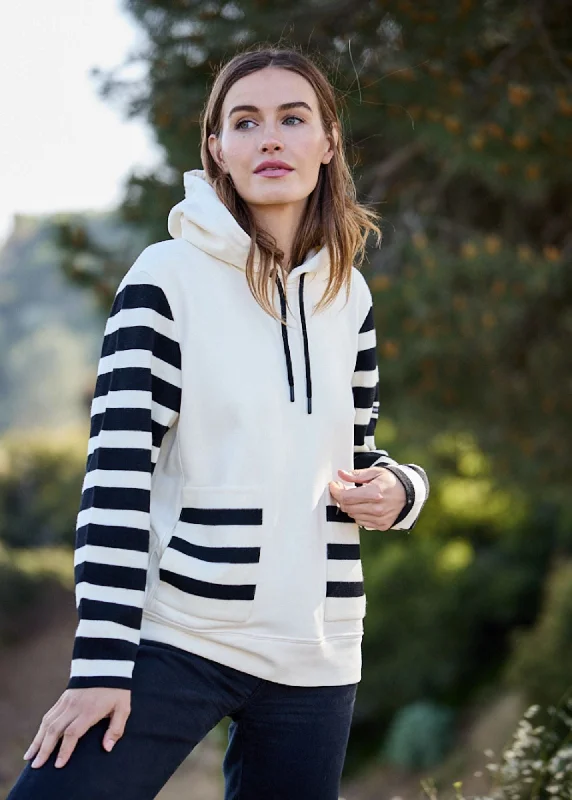 BLIZZARD - Hoodie in Wool and Cotton for Women by Isabelle Ballu (IVORY / BLACK) Hoodie with Batwing Sleeves Loose Dramatic BLIZZARD - Hoodie in Wool and Cotton for Women by Isabelle Ballu (IVORY / BLACK) Hoodie with Batwing Sleeves Loose Dramatic