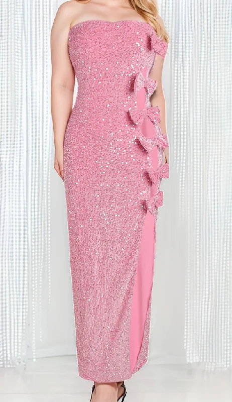 Bow Detail Sequin Pink Dress
