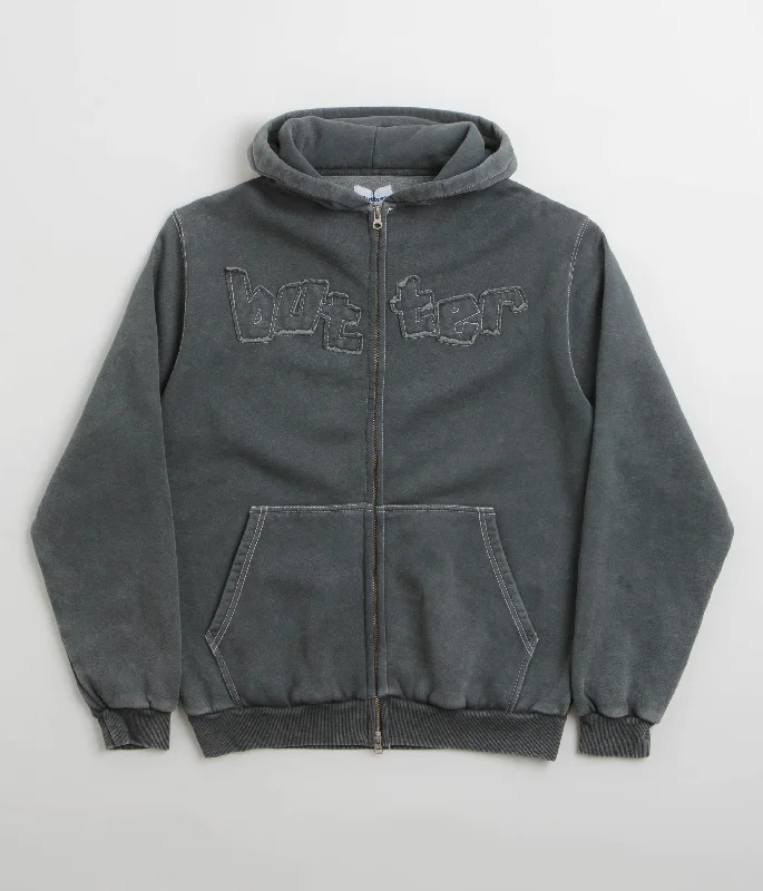 Butter Goods Mineral Wash Zip-Thru Hoodie - Charcoal Hoodie with Earth Tones Natural Calm Butter Goods Mineral Wash Zip-Thru Hoodie - Charcoal Hoodie with Earth Tones Natural Calm