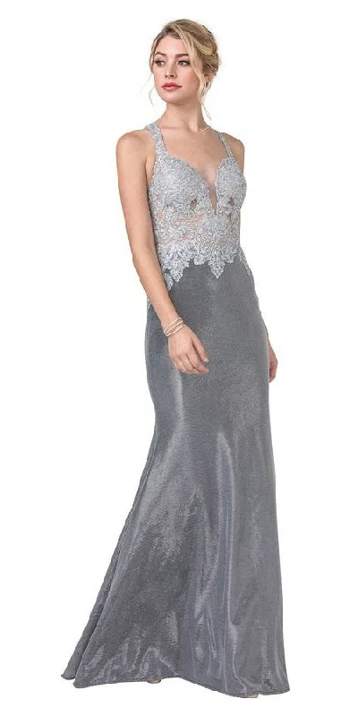 Aspeed L2374 Appliqued Long Dress with Racer Cut-Out Back