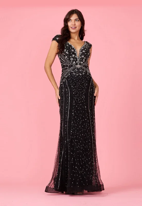 Dylan & Davids Long Hand Beaded Couture Formal Evening Dress