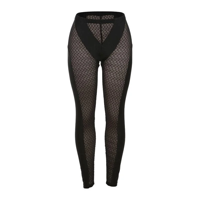 Fishnet mesh solid high rise pant Wide-Legged Palazzos