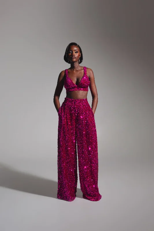 LIZA Sequin Pants in MAGENTA Casual Skinny Fit Pants
