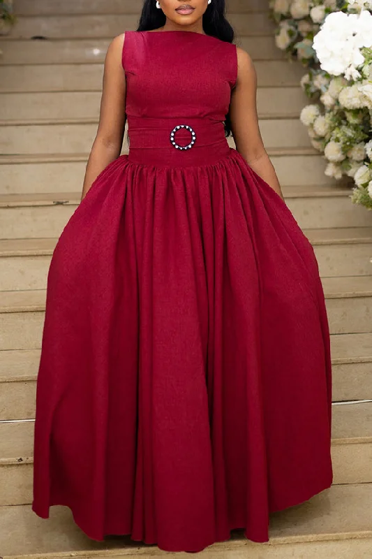 Elegant Slash Neck Puff-Bottom Long Dress