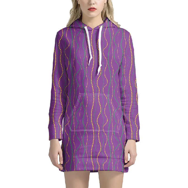 Mardi Gras Dot Pattern Print Pullover Hoodie Dress