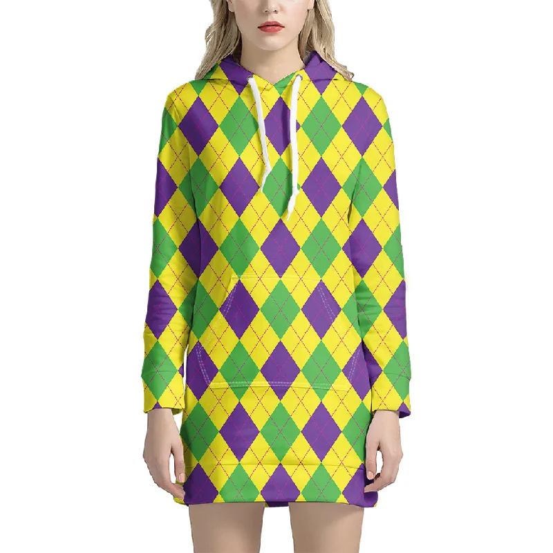 Mardi Gras Fat Tuesday Argyle Print Pullover Hoodie Dress