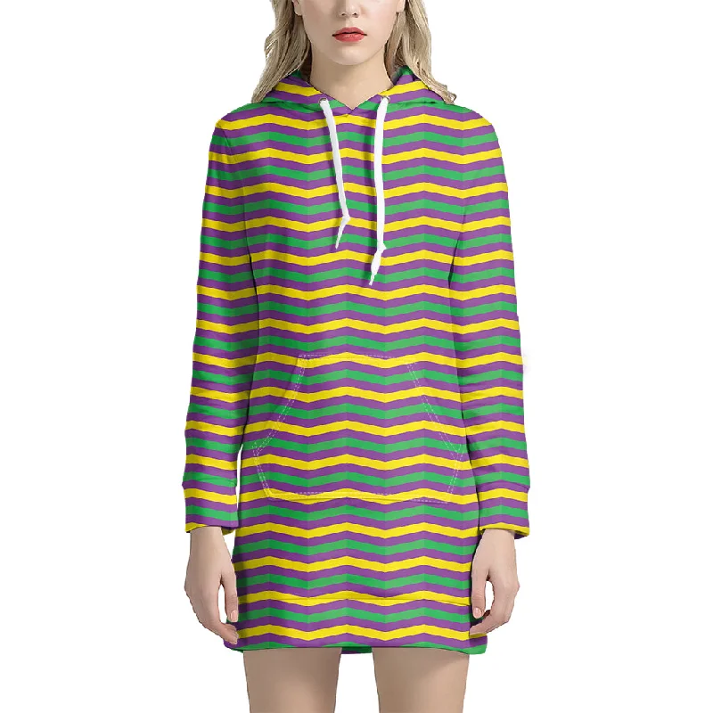 Mardi Gras Fat Tuesday Chevron Print Pullover Hoodie Dress