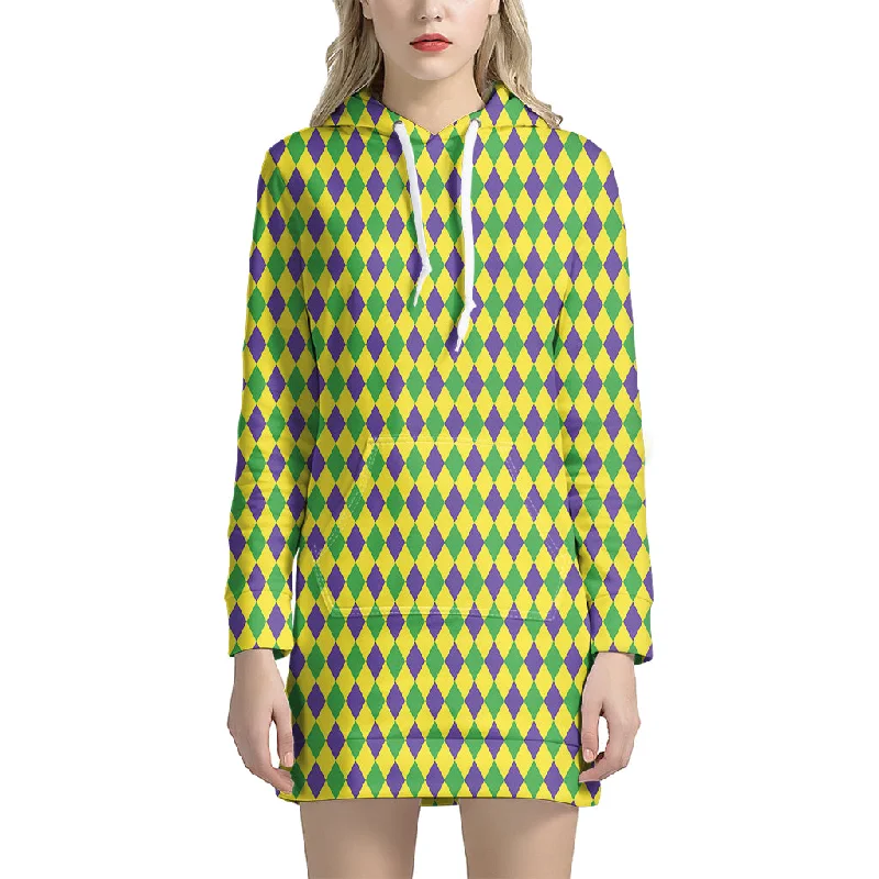 Mardi Gras Fat Tuesday Pattern Print Pullover Hoodie Dress