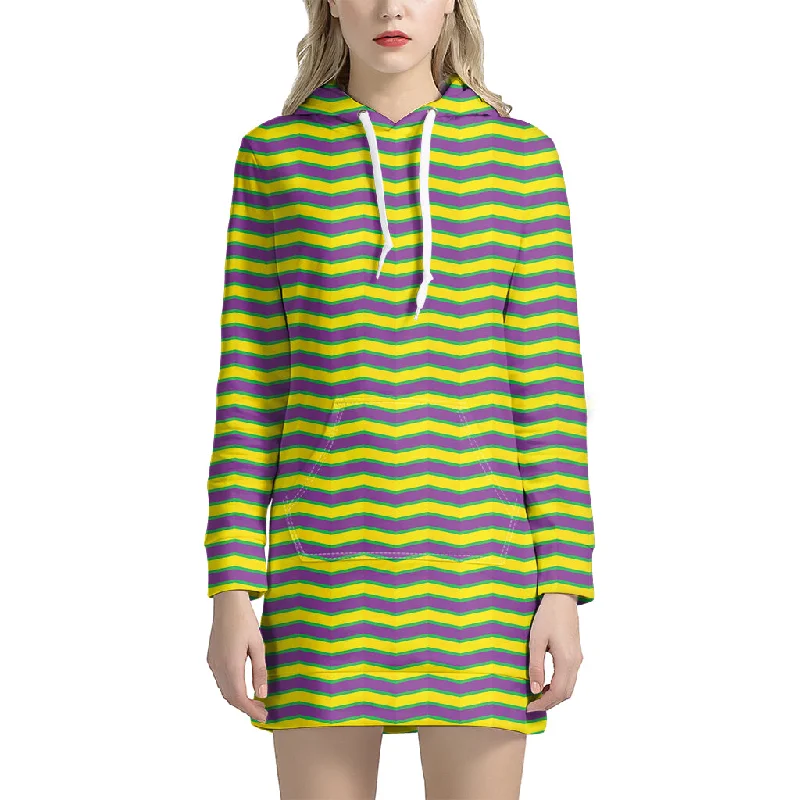 Mardi Gras Fat Tuesday Zigzag Print Pullover Hoodie Dress