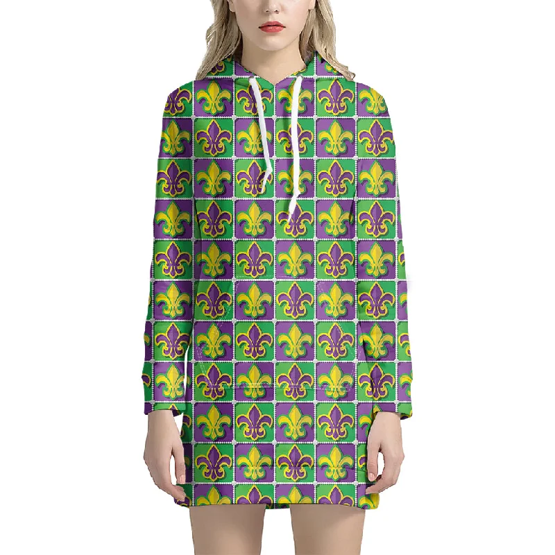 Mardi Gras Fleur De Lis Pattern Print Pullover Hoodie Dress