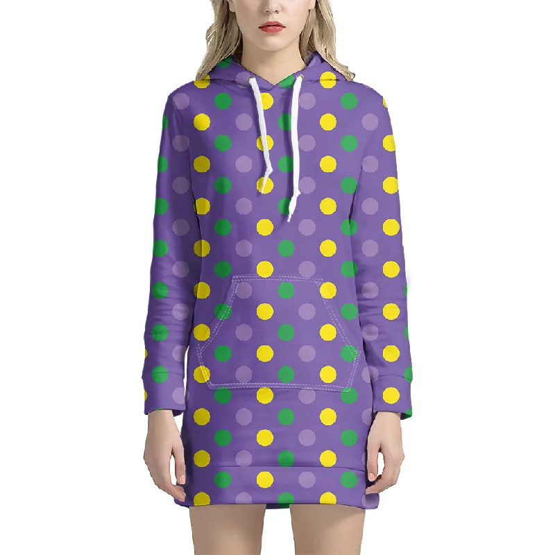 Mardi Gras Polka Dot Pattern Print Pullover Hoodie Dress