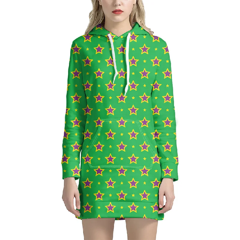 Mardi Gras Star Pattern Print Pullover Hoodie Dress