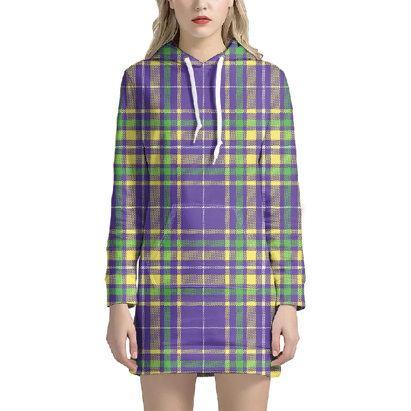 Mardi Gras Tartan Plaid Pattern Print Pullover Hoodie Dress