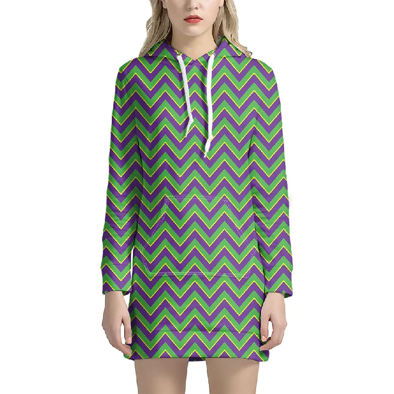 Mardi Gras Zigzag Pattern Print Pullover Hoodie Dress
