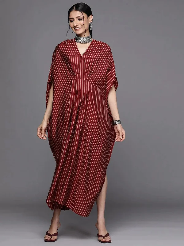 Maroon Striped Silk Dress