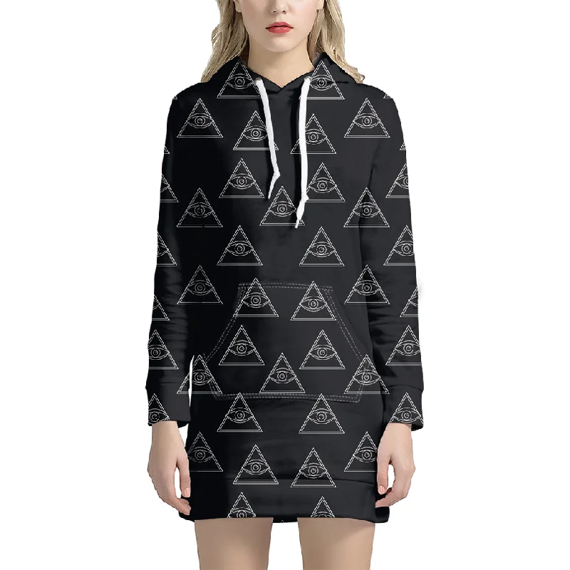 Masonic Eye Pattern Print Pullover Hoodie Dress