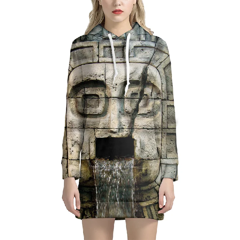 Mayan Stone Print Pullover Hoodie Dress