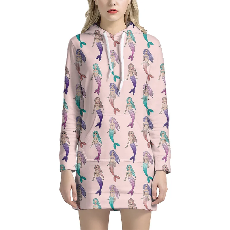 Mermaid Girls Pattern Print Pullover Hoodie Dress