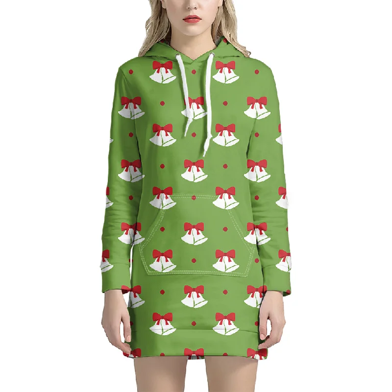 Merry Christmas Bells Pattern Print Pullover Hoodie Dress