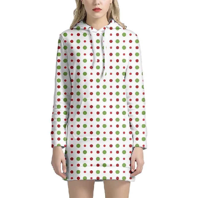 Merry Christmas Dots Pattern Print Pullover Hoodie Dress
