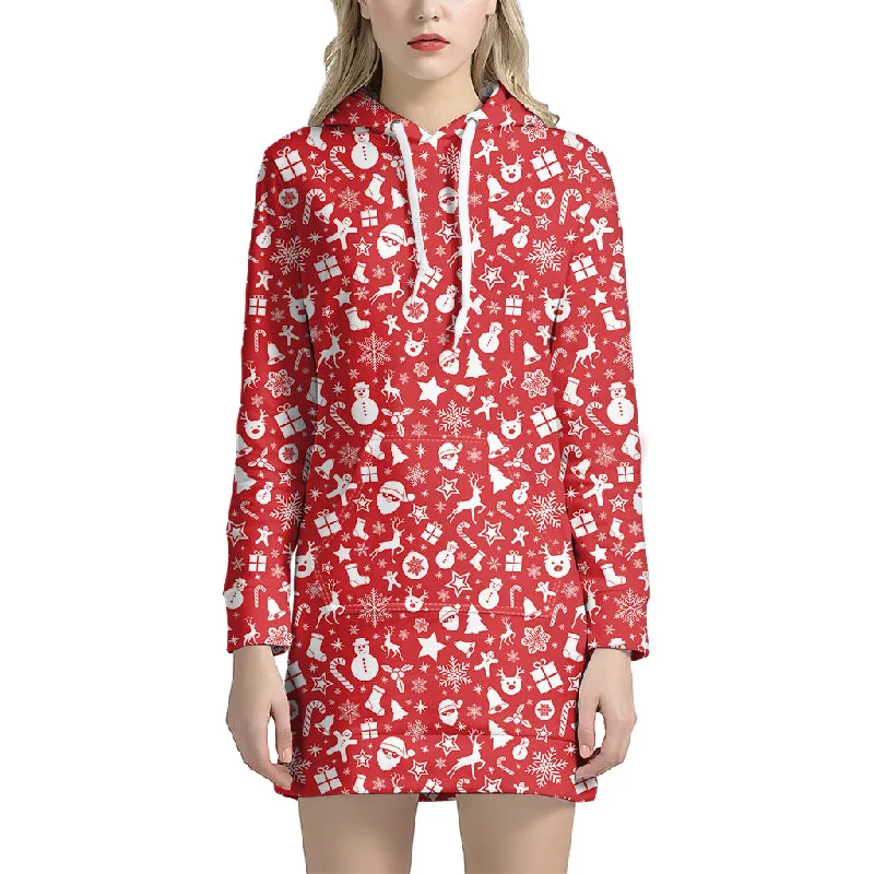 Merry Christmas Elements Pattern Print Pullover Hoodie Dress