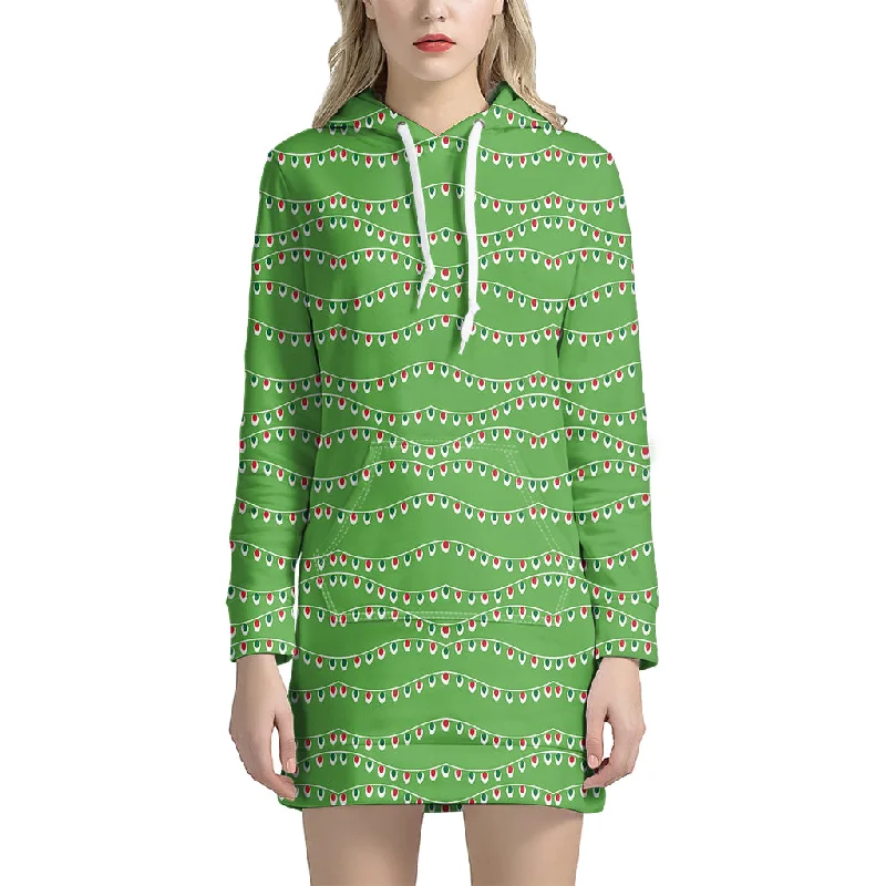 Merry Christmas Lights Pattern Print Pullover Hoodie Dress