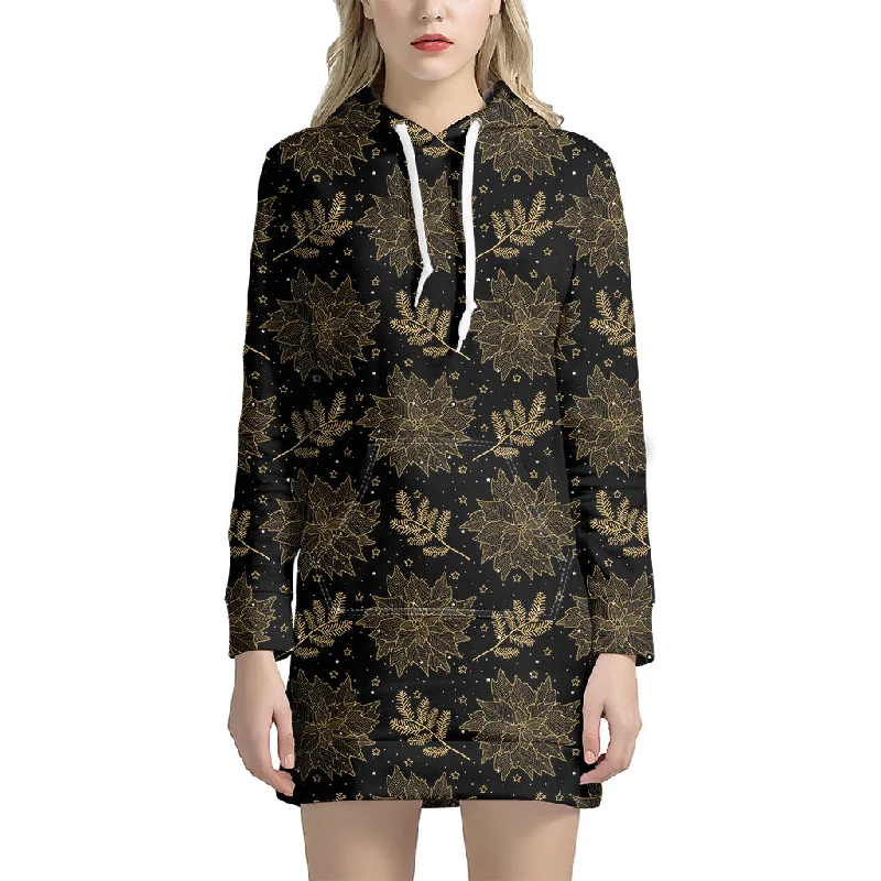 Merry Christmas Poinsettia Pattern Print Pullover Hoodie Dress