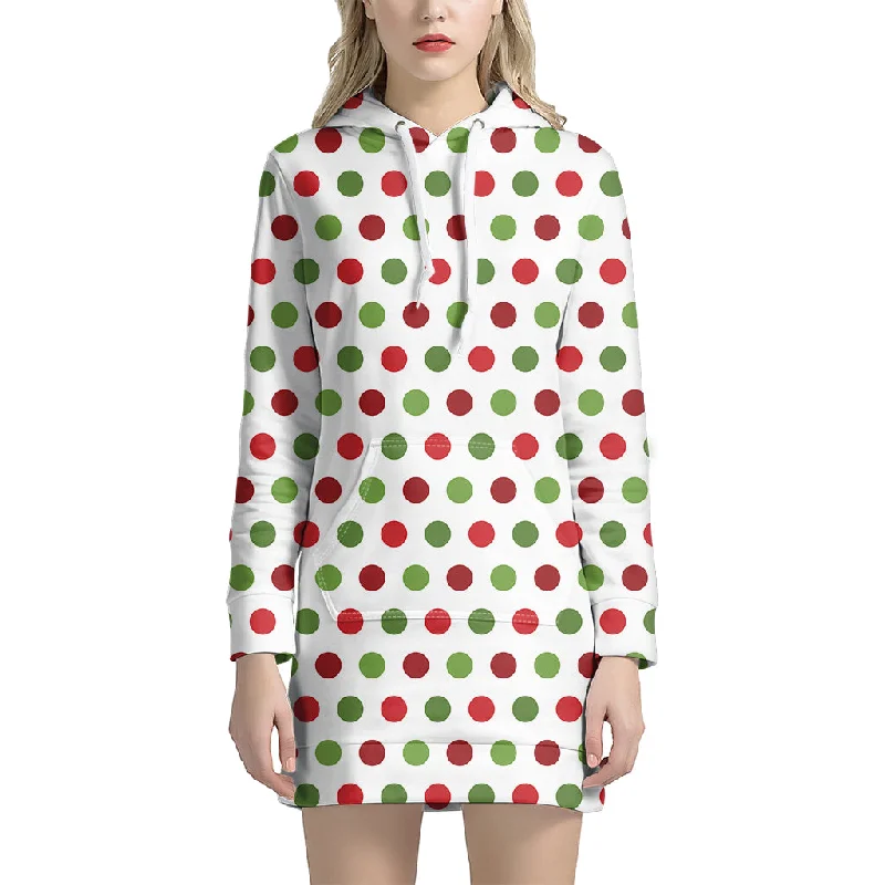 Merry Christmas Polka Dot Pattern Print Pullover Hoodie Dress