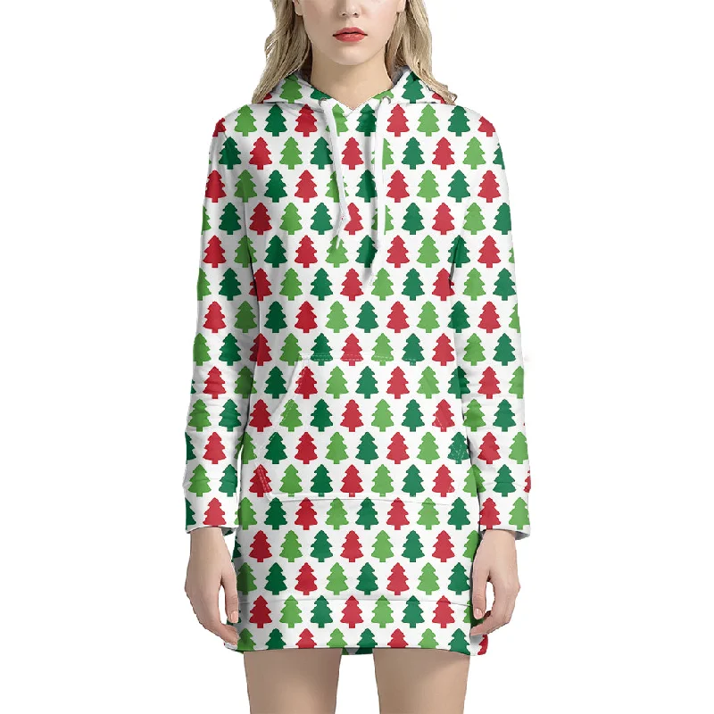 Merry Christmas Tree Pattern Print Pullover Hoodie Dress