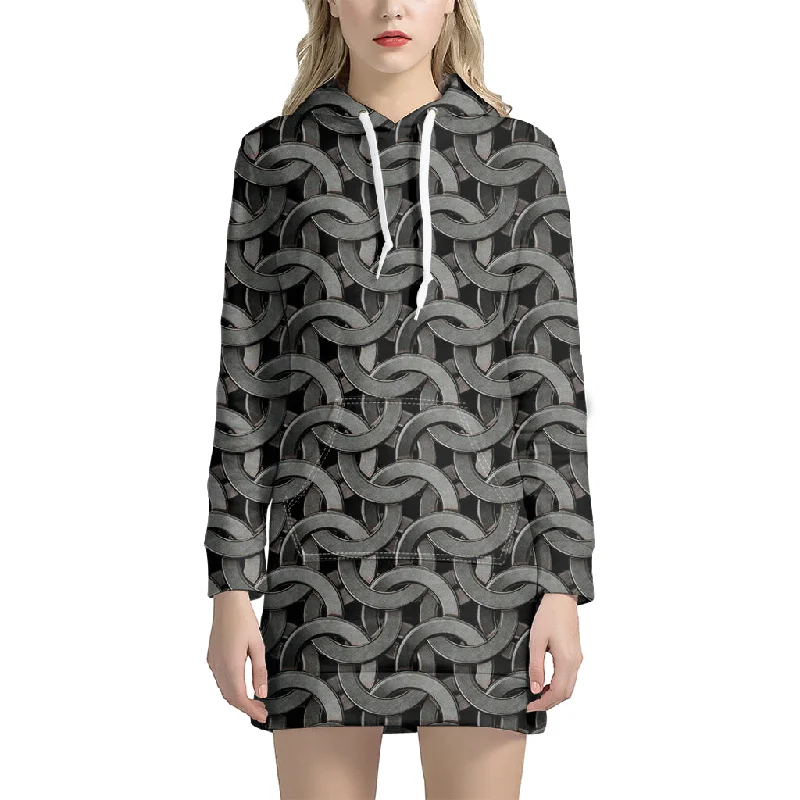 Metal Chainmail Pattern Print Pullover Hoodie Dress