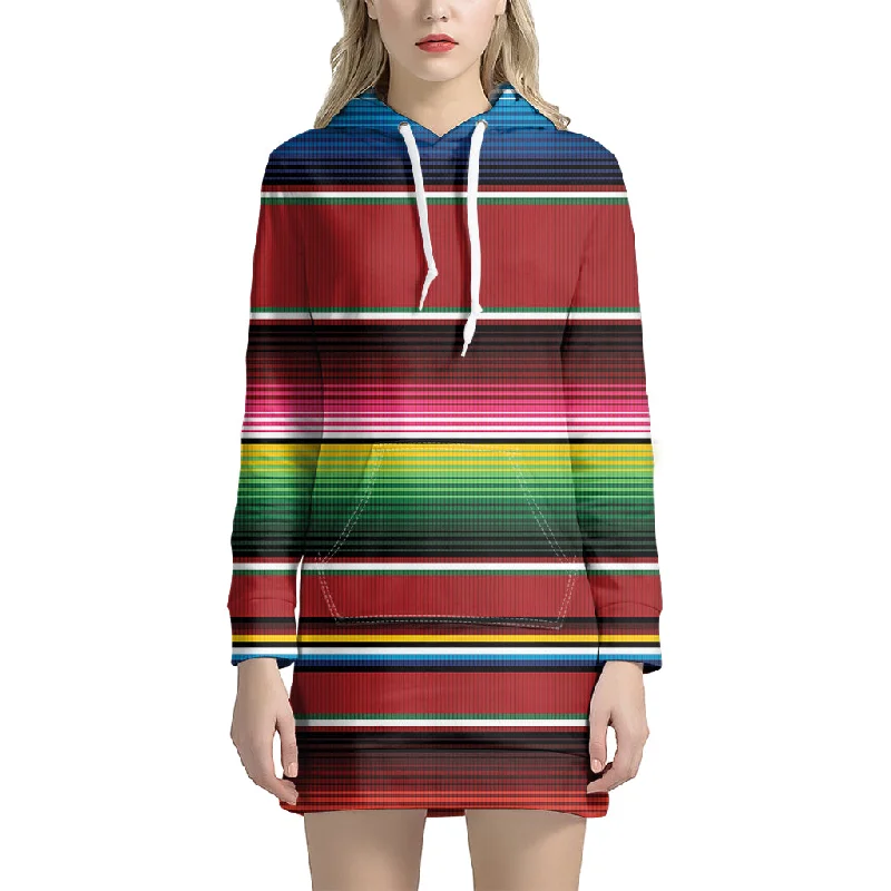 Mexican Serape Blanket Pattern Print Pullover Hoodie Dress