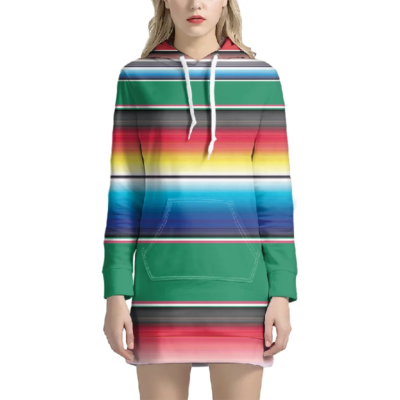 Mexican Striped Blanket Pattern Print Pullover Hoodie Dress