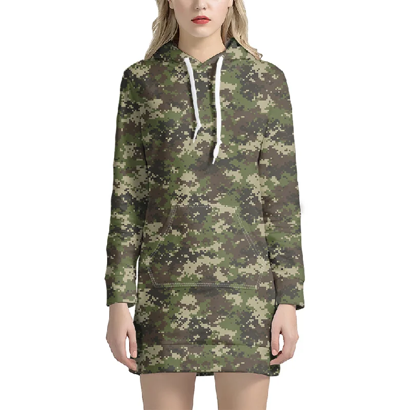 Military Digital Camo Pattern Print Pullover Hoodie Dress