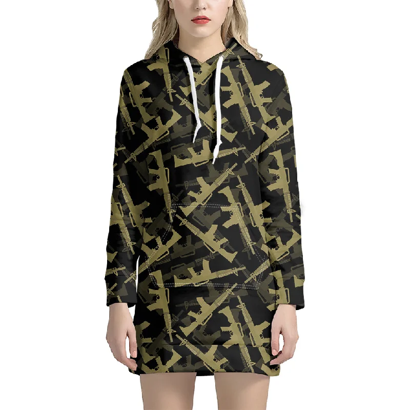 Military Guns Pattern Print Pullover Hoodie Dress