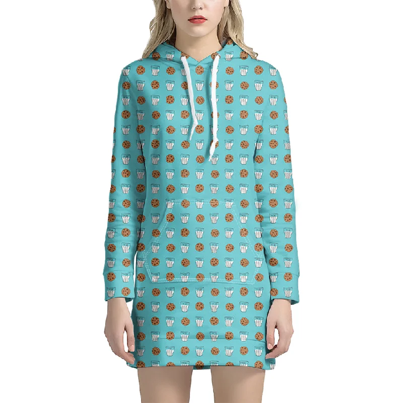 Milk And Cookies Pattern Print Pullover Hoodie Dress